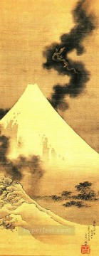 浮世絵 Painting - 富士山から逃げる煙の龍 葛飾北斎 浮世絵